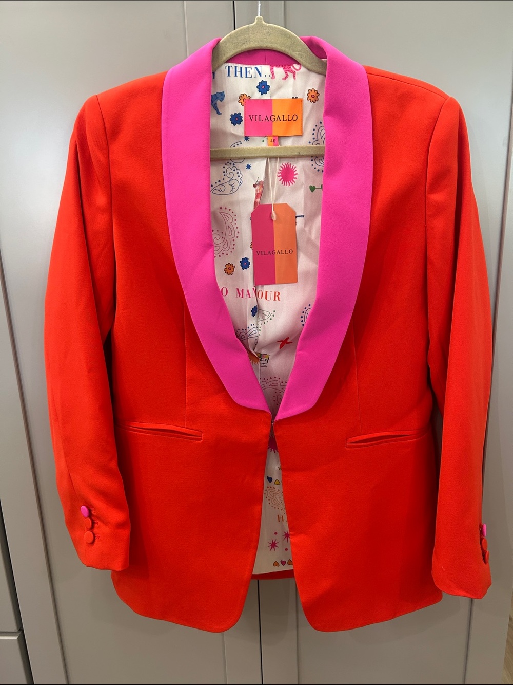 Vilagallo Red Pink Shawl Lapel Colorblock Blazer Jacket Size 40 US M NWT
